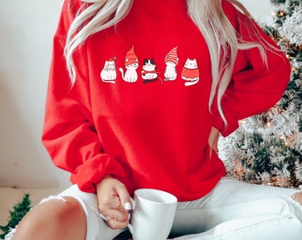 Kersttrui kat, kattenliefhebber cadeau kerst, kerstcadeau voor kattenmoeder, schattig kerstshirt katten, shirt kat moeder, cadeau katteneigenaar