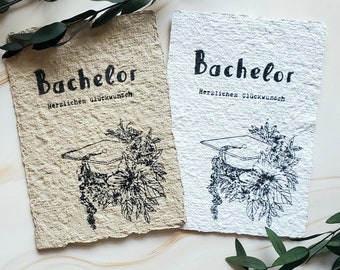 handgeschöpfte Karte zum Bachelor Abschluss - handgemachte Bachelor Karte als Gratulation zum Geschenk zum Bachelor