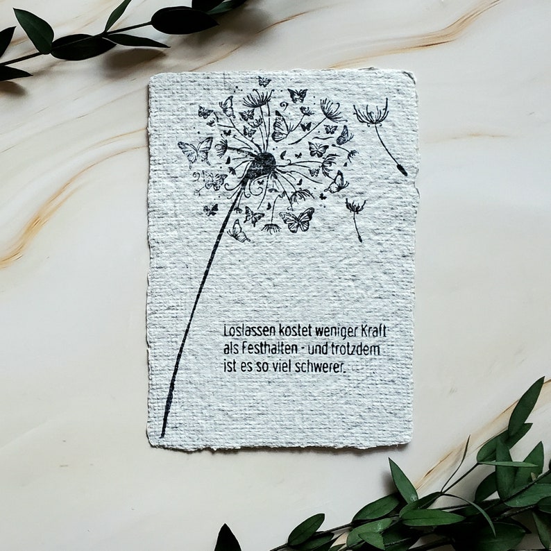 Trauerkarte Pusteblume mit Trauerspruch auf deutsch Karte zur