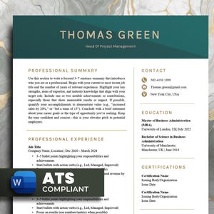 Plantilla de CV compatible con ATS / CV de 1 y 2 páginas con carta de presentación y referencias / Plantilla de CV en MS Word