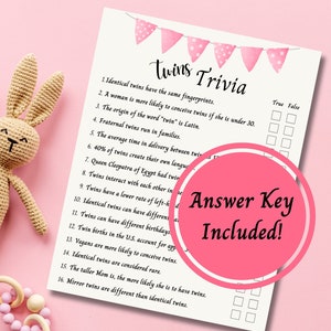 Twins Trivia, Twin Girls Baby Shower, Twins Trivia Game
