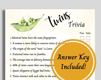 Twin Trivia Cards. Two Peas in a Pod Printable Twin Baby Shower Games ...