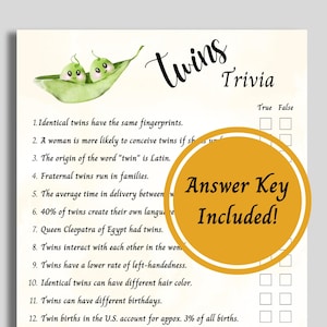Twins Trivia Game, Twin Baby Shower, Two Peas in a Pod, Printable Baby Shower Game