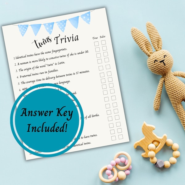 Twin Trivia, Twin Boys Baby Shower, Twins Trivia Game printable