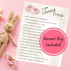 Twins Trivia, Fall Twins Baby Shower, Twin Girls Trivia Game Printable, Twin Pumpkins Baby Shower