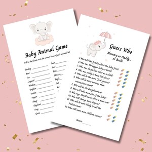 Pink Elephant Baby Shower, Printable Baby Shower Games, Editable ...