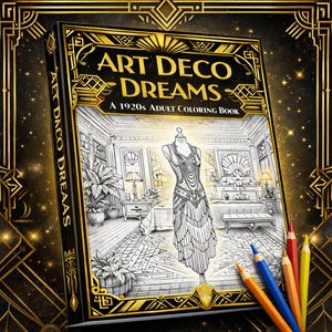 Libro para colorear Art Déco, moda de los años 20, interiores vintage (descarga digital)