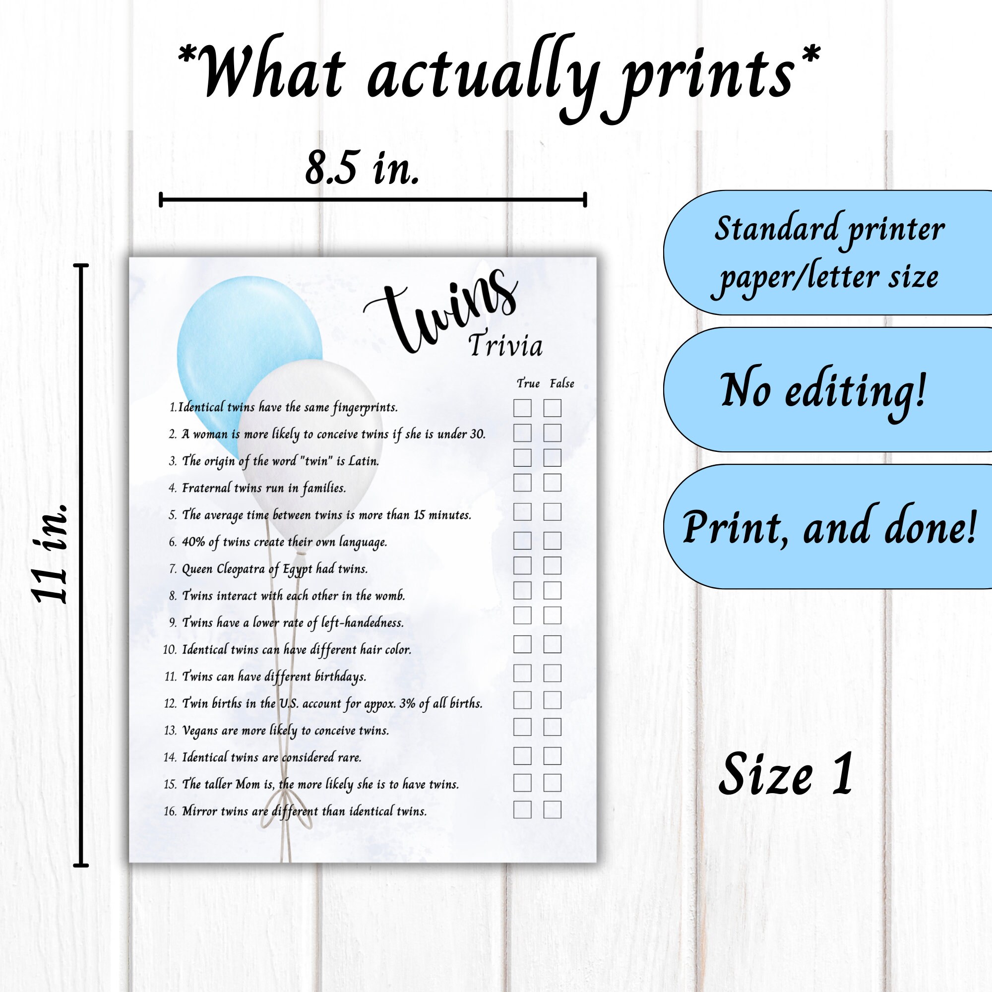 Twin Trivia, Twin Boys Baby Shower, Twins Trivia Game Printable, Baby ...