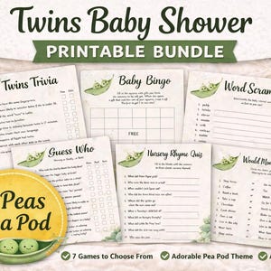 2 Peas In A Pod – Twins Baby Shower Games Bundle, Printable Party Activities (Instant Download)
