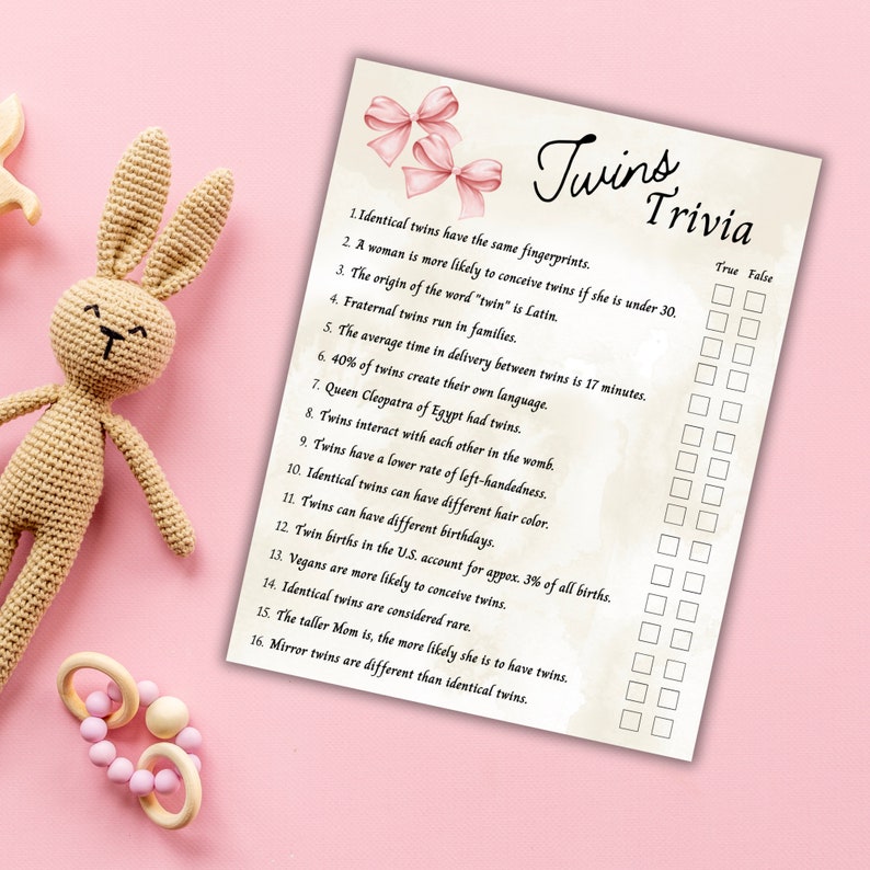 Twins Trivia, Twin Girls Baby Shower, Twins Trivia Game, Printable Baby ...