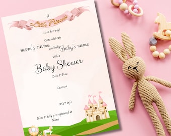 Princess Baby Shower Games: Editable Invitation, Pink Theme (PDF)