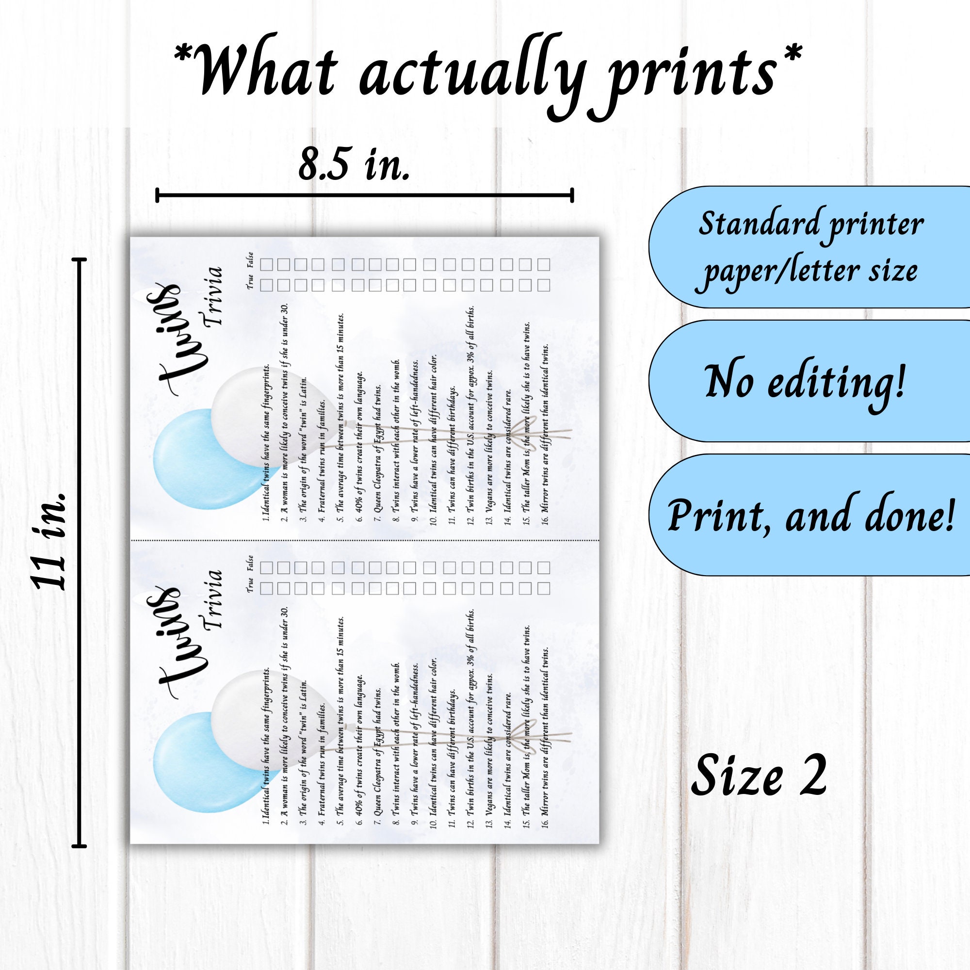 Twin Trivia, Twin Boys Baby Shower, Twins Trivia Game Printable, Baby ...