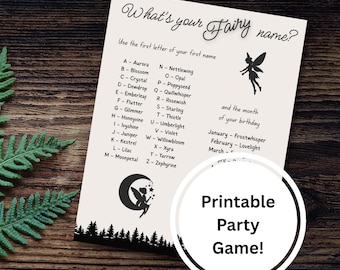 Fairy Name Party Game, Woodland Theme, Fairytale Party, Printable PDF
