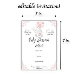 Pink Elephant Baby Shower, Printable Baby Shower Games, Editable ...