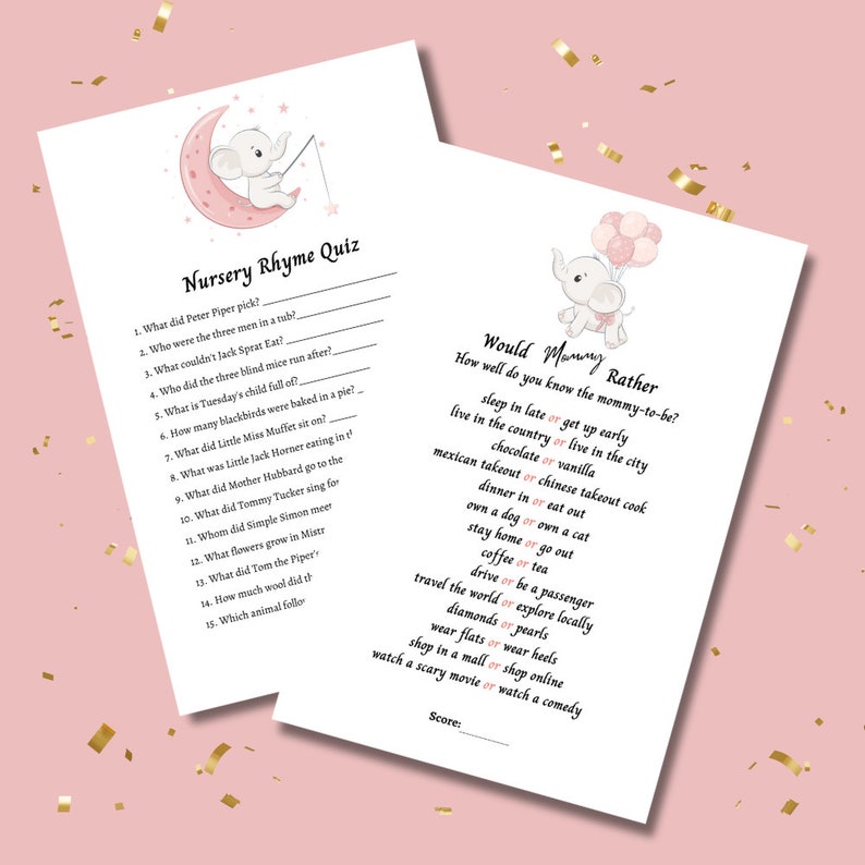 Pink Elephant Baby Shower, Printable Baby Shower Games, Editable ...
