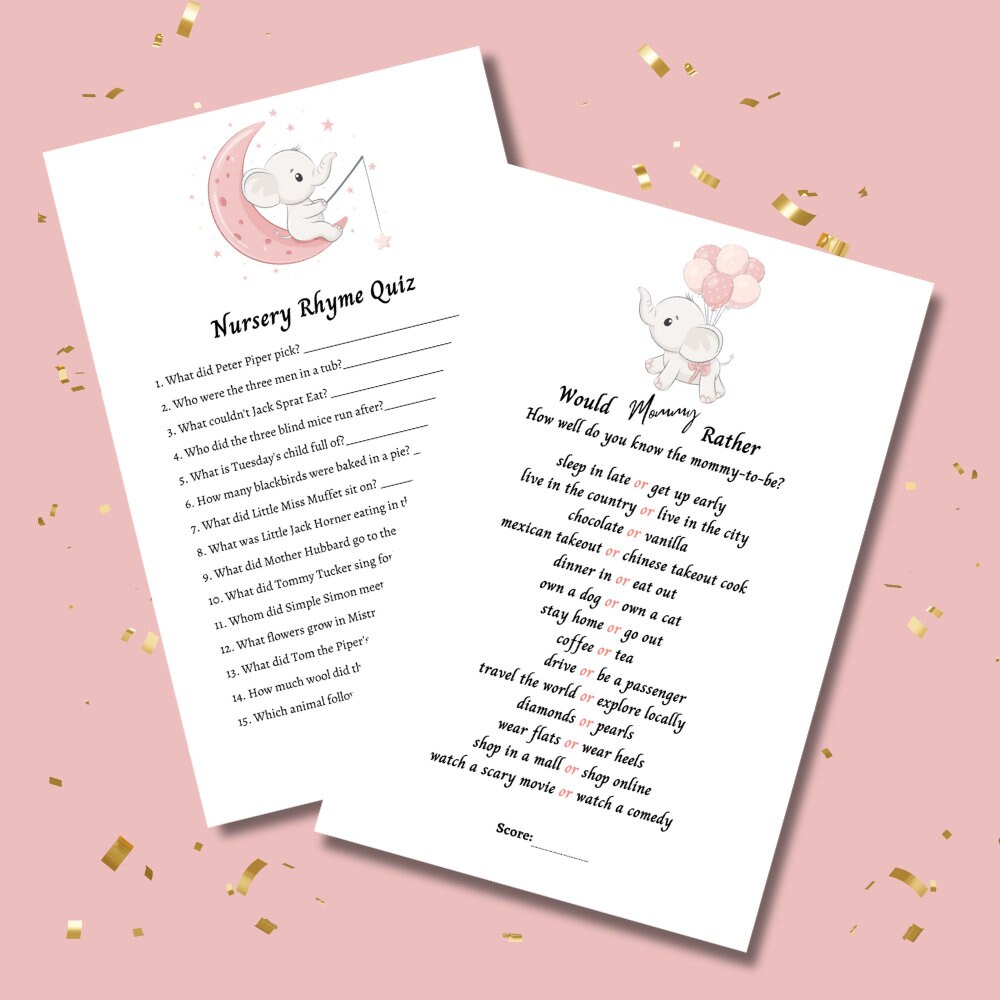Pink Elephant Baby Shower, Printable Baby Shower Games, Editable ...