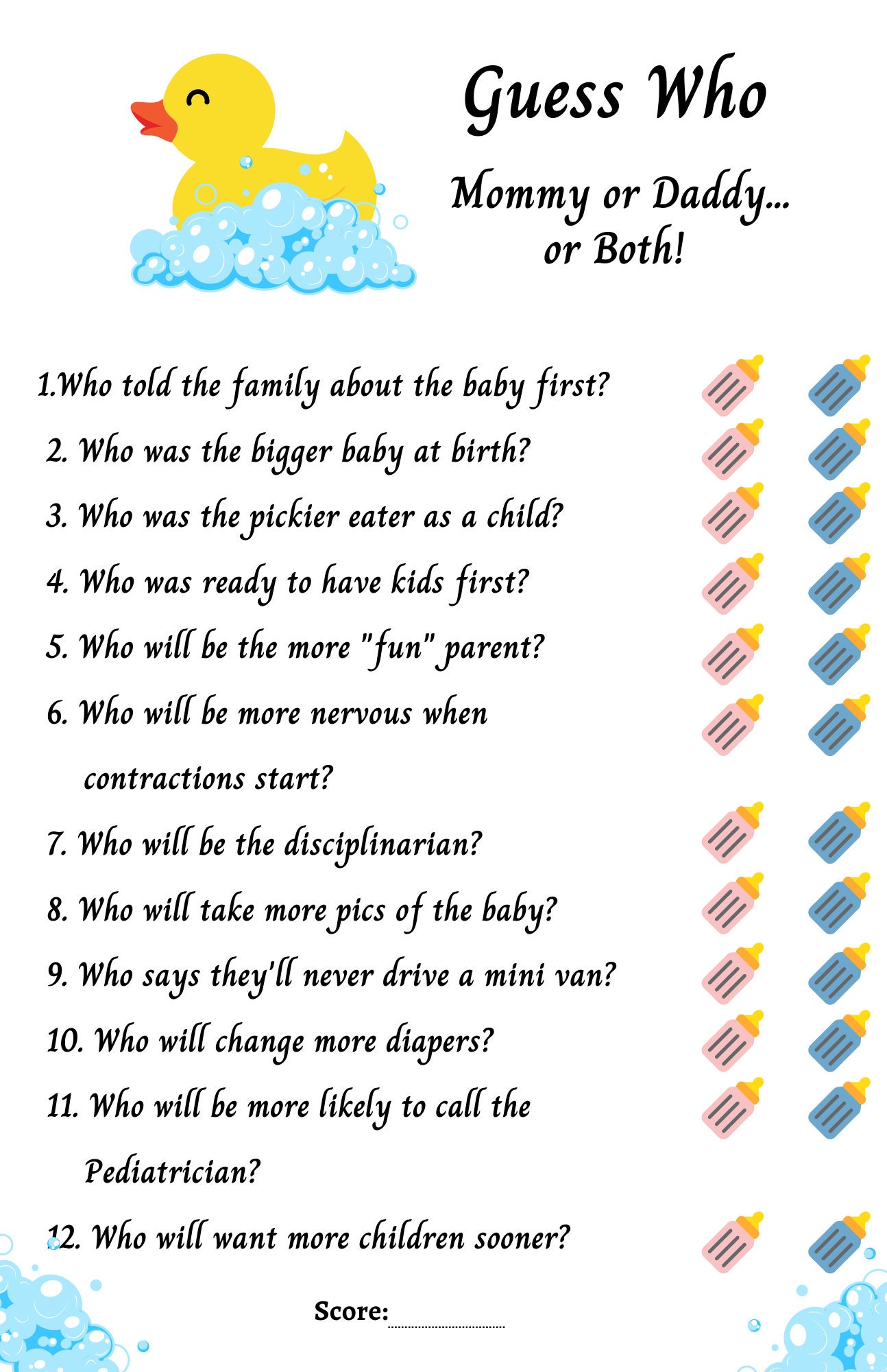 Baby Shower Games Printable Rubber Duck Baby Shower Editable Etsy