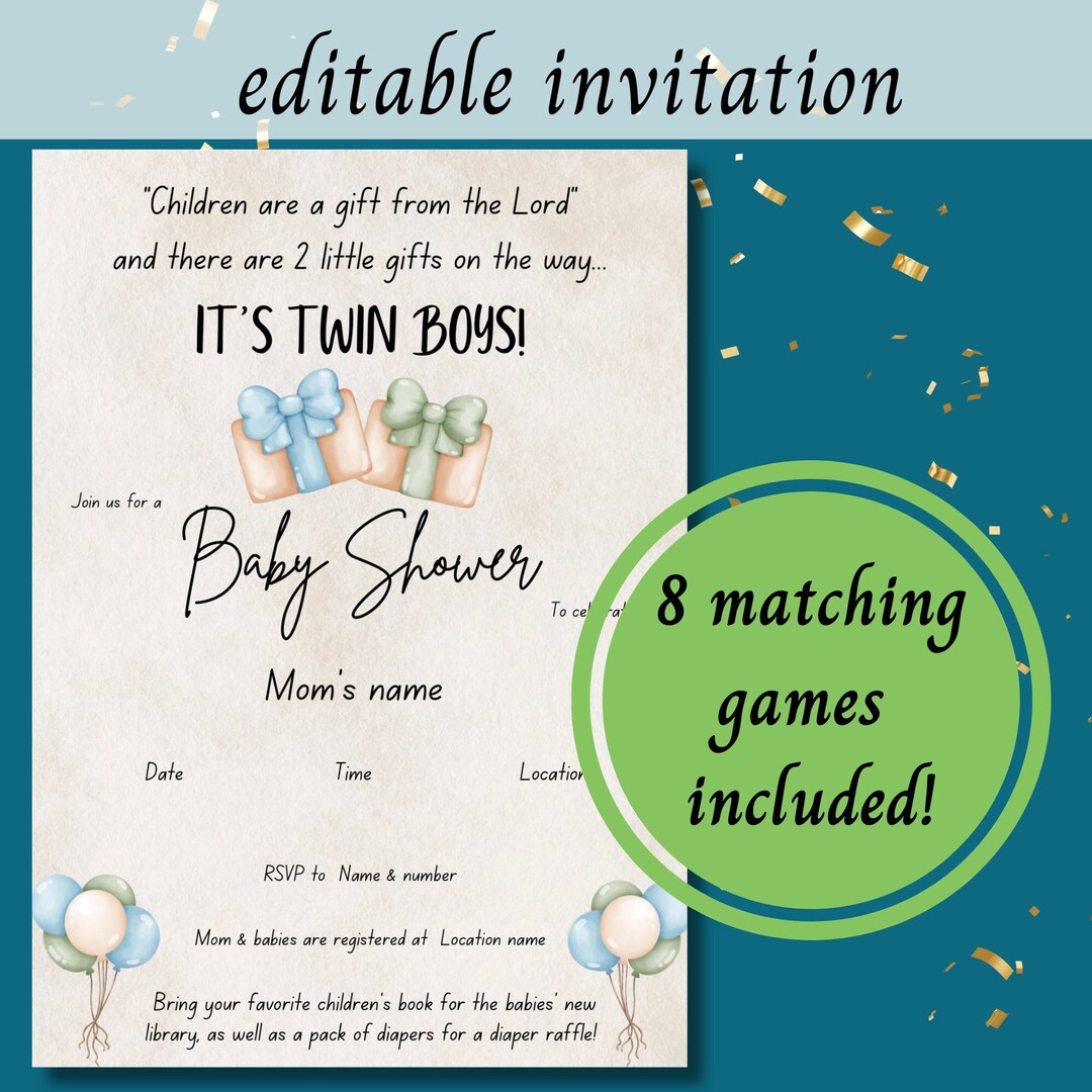 Baby Shower for Twin Boys, Twins Baby Shower Games Printable, Twins ...