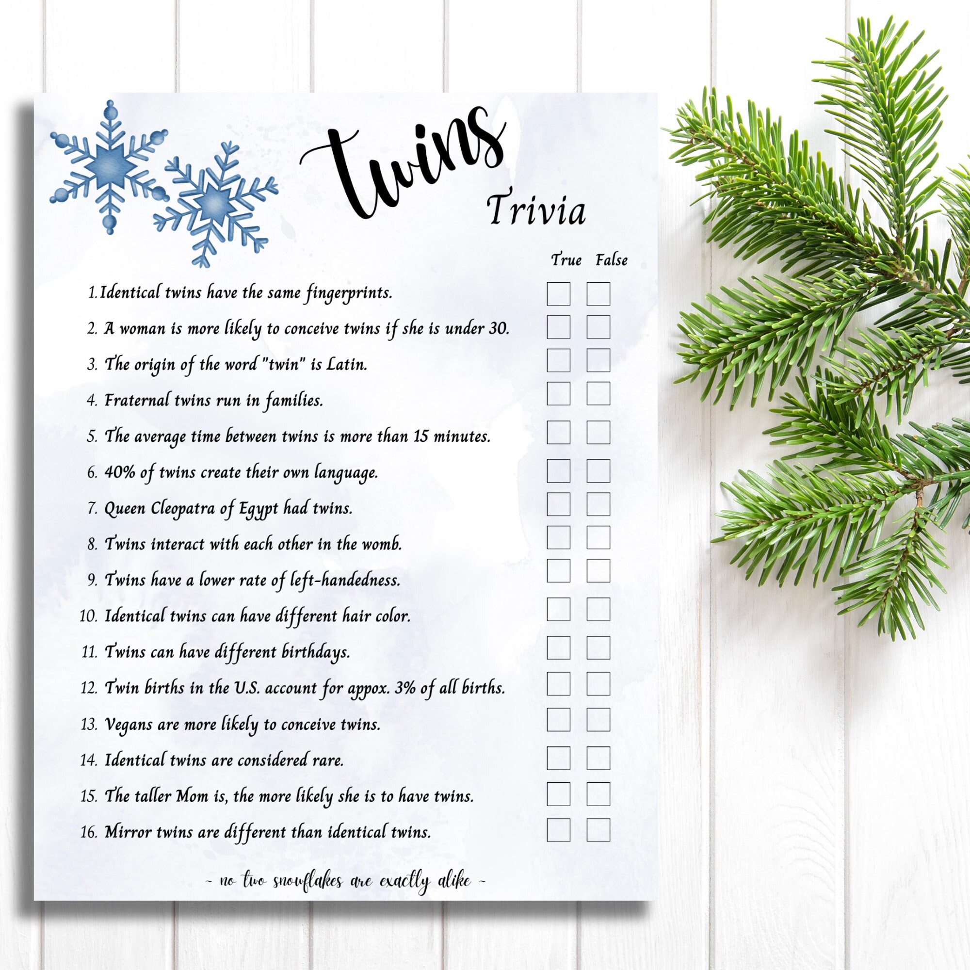Twins Trivia, Winter Baby Shower for Twins, Twins Trivia Game Printable ...
