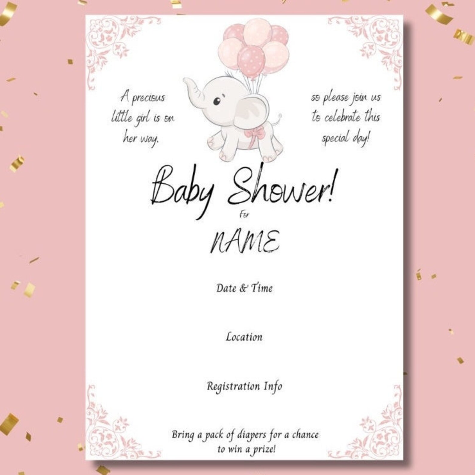 Pink Elephant Baby Shower, Printable Baby Shower Games, Editable ...