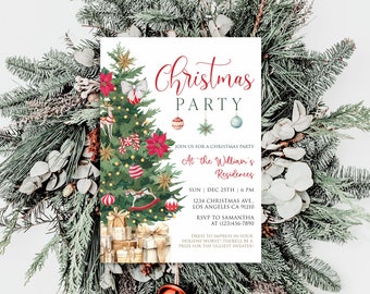 Christmas Party Invitation, Christmas Party Invitation Template, Christmas Thank You Tag, Christmas Party Editable Template - XMAS02