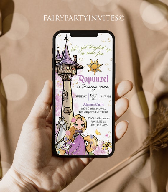 Tangled Birthday Invitation Template: Editable Phone Invite (Digital)