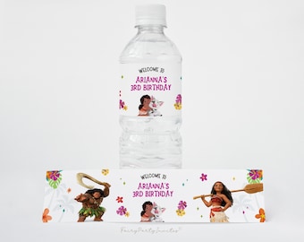 Moana Birthday Water Bottle Label Template (Instant Download)