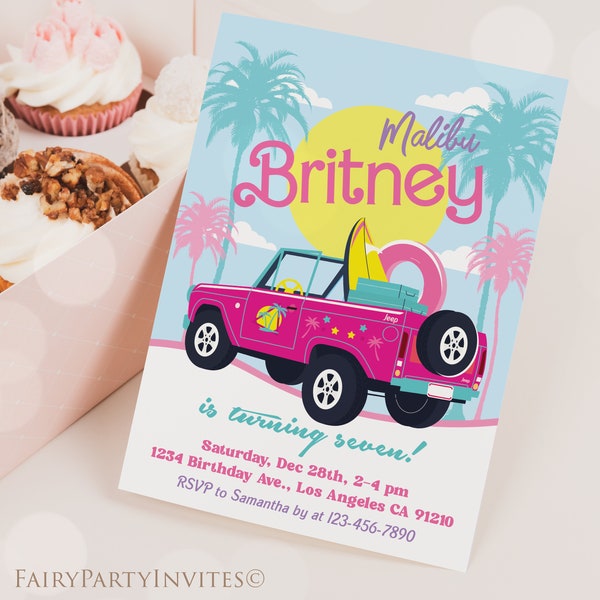 Malibu Birthday Invitation Template, Malibu Fashion Doll Invitation, Malibu Thank You Tag, Malibu Birthday Editable Invitation - BRB01