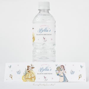 Modello etichetta bottiglia d'acqua Belle, involucro bottiglia La bella e la bestia, download immediato bomboniera Belle, etichetta bottiglia d'acqua Belle - PB01