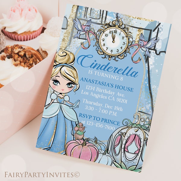 Cinderella Invitation Template, Cinderella Invitation, Cinderella Thank You Tag, Cinderella Birthday Editable Invitation – PC01