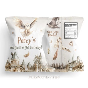 Labelsjabloon Wizard-chipzakje, label Wizard Magic School-snackzakje, Wizard-feestgunst Chip Bag-verjaardag direct downloaden - WIZ01