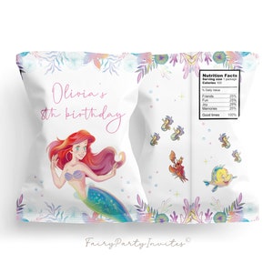 The Little Mermaid Bag Label Template, The Little Mermaid Snack Bag Label, The Little Mermaid Party Favor Chip Bag Instant Download - TLM01