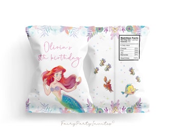 Little Mermaid Chip Bag Label Template: Party Favor (Instant Download)