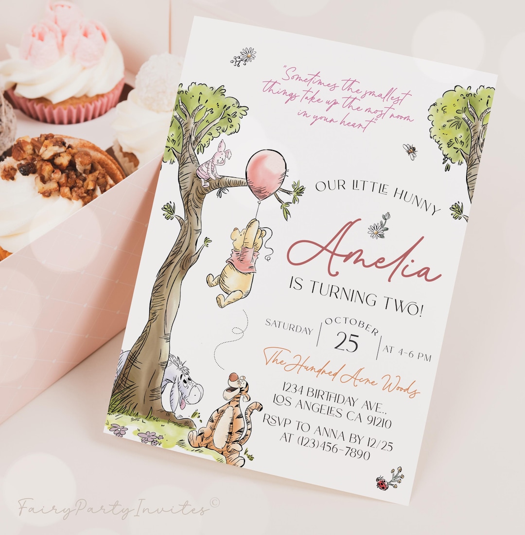 Winnie the Pooh Birthday Invitation Template Editable Invite (digital