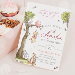 Winnie The Pooh Birthday Invitation Template, Winnie The Pooh Invitation,  Winnie The Pooh Birthday Editable Invite Instant Download - WTP01