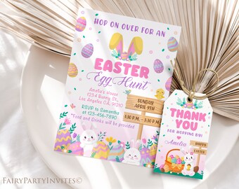 Easter Egg Hunt Invitation, Bunny Invitation, Easter Invitation, Easter Egg Thank You Tag, Easter Egg Editable Template, Easter Egg Hunt