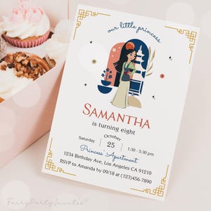 Princess Mulan Birthday Invitation Template, Mulan Invitation, Mulan Thank You Tag, Mulan Birthday Invitation, Mulan Editable Invite – DP01