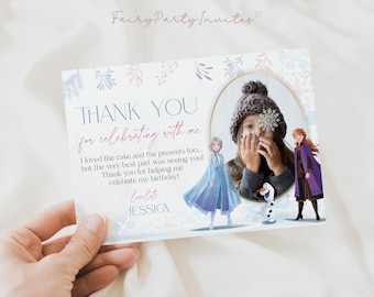 Frozen Birthday Thank You Card Template: Elsa and Anna, Editable (FR01)