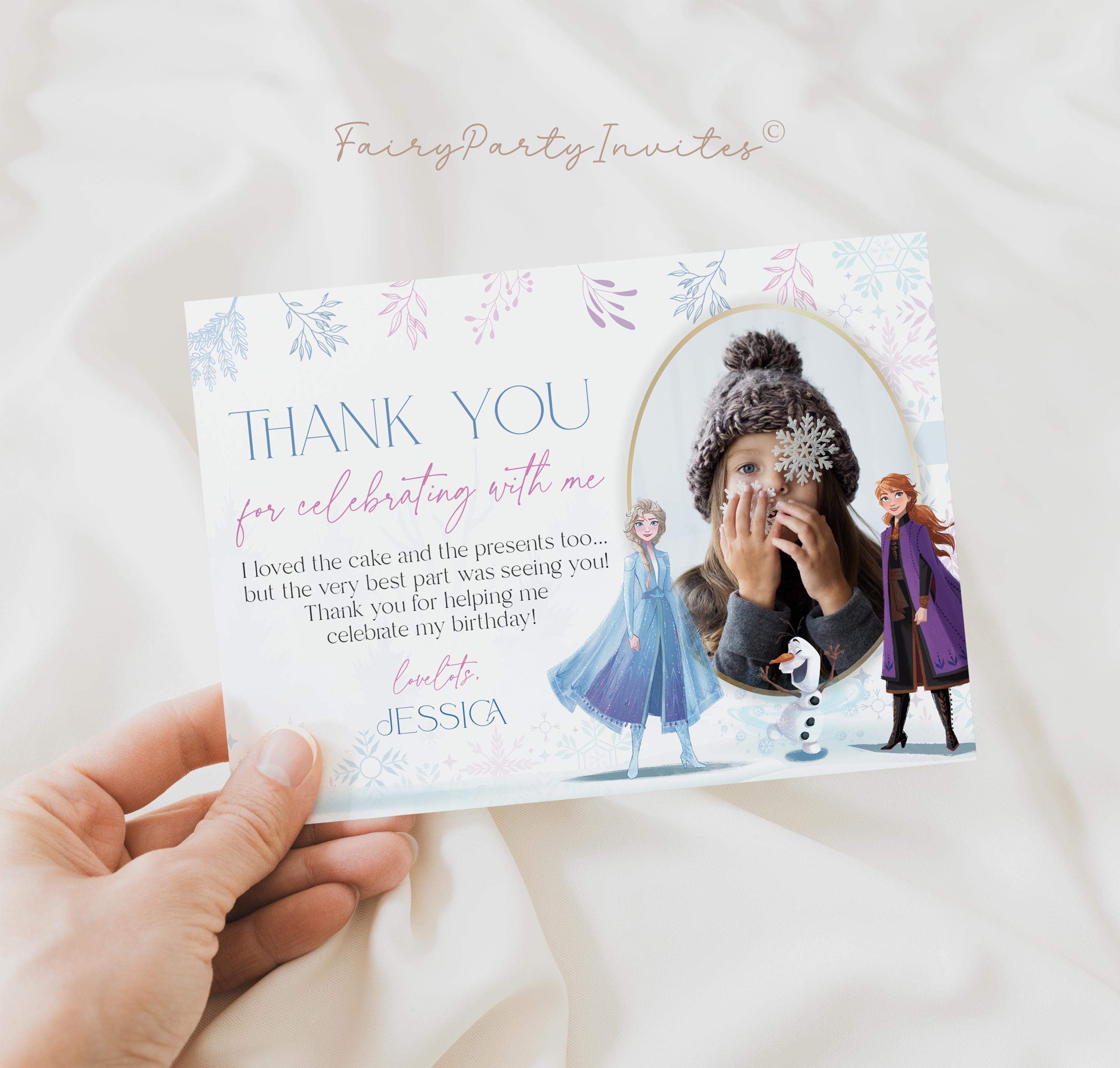 Frozen Birthday Thank You Card Template: Elsa and Anna, Editable (FR01 ...