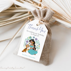Princess Jasmine Editable Favor Tag, Princess Jasmine Gift Thank You Tag, Princess Jasmine Gift Tag, Aladdin Party Favor Tag – DP01