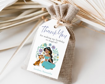 Princess Jasmine Favor Tag: Aladdin Party, Editable Thank You (Digital)