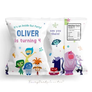 Szablon etykiety na torebkę z chipsami Inside Out, etykieta na torebkę z przekąskami Inside Out Chip, upominek na imprezę Inside Out Chip Bag Birthday Instant Download - IOUT01