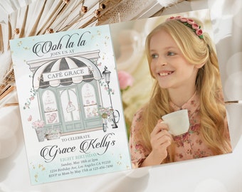 Parisian Cafe Birthday Invitation: Editable Tea Party Template (Digital)