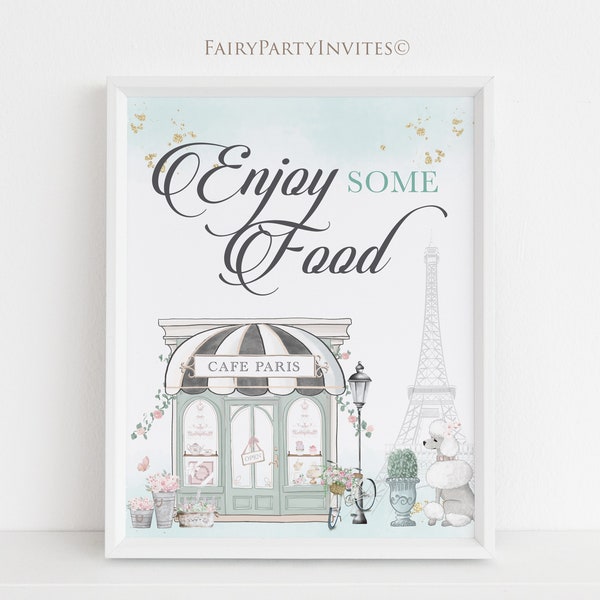 Cafe Paris Birthday Party Table Sign, French Parisian Party Sign, Tea Party Favor Treat Sign,Cafe Paris Birthday Party Table Sign - PR01