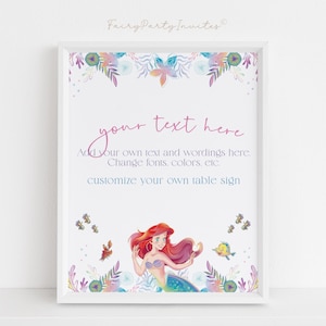 The Little Mermaid Birthday Party Table Sign, The Little Mermaid  Party Sign, The Little Mermaid Ariel Party Favor Table Sign - TLM01