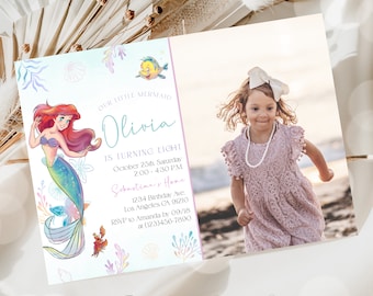 Ariel Birthday Invitation Template, Editable Little Mermaid Invite (Digital Download)