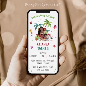 Moana Birthday Invitation Template, Moana Electronic Invitation, Moana Phone Editable Electronic Invite - MOA01