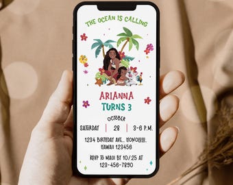 Invitación electrónica de cumpleaños de Moana: Plantilla editable para teléfono
