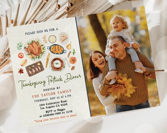 Thanksgiving Dinner Invitation Template: Editable Photo Card (Digital Download)