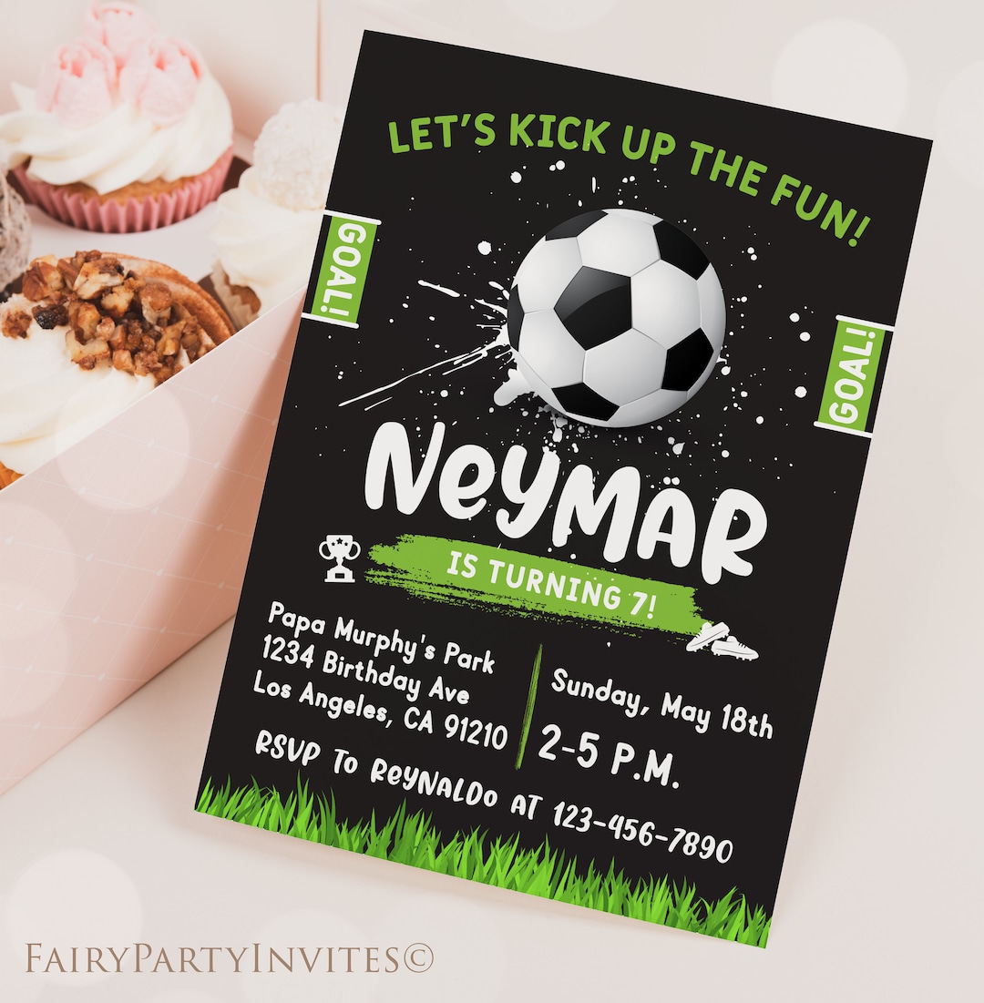Soccer Digital Birthday Invitation Template Printable, Soccer Football ...